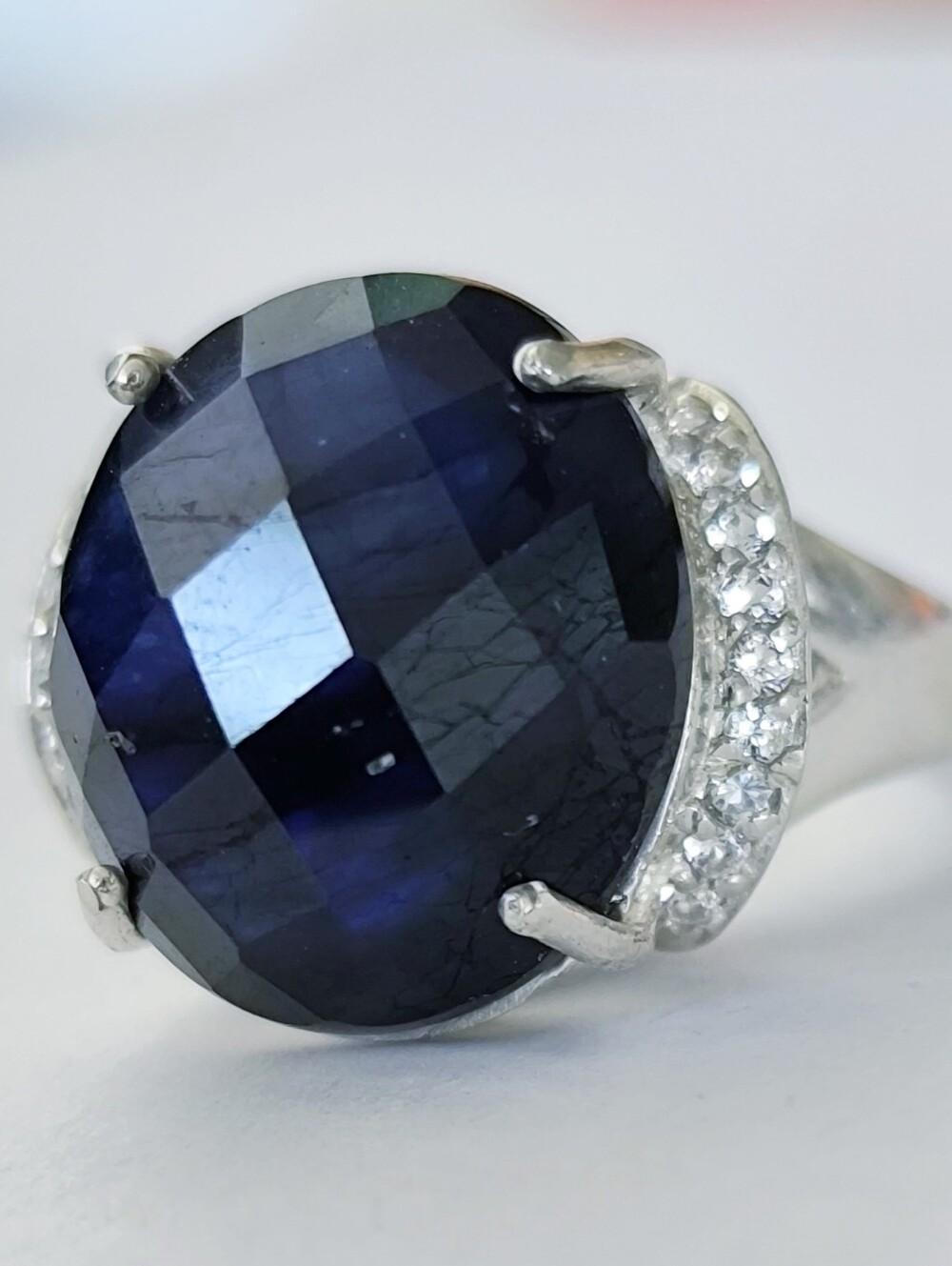 Huge NATURAL Blue Sapphire White Topazes In Sterling Silver Ring Size 8